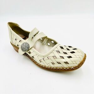 Rieker Antistress Basket Weave Mary Jane Leather Shoes Cream women size EU 37